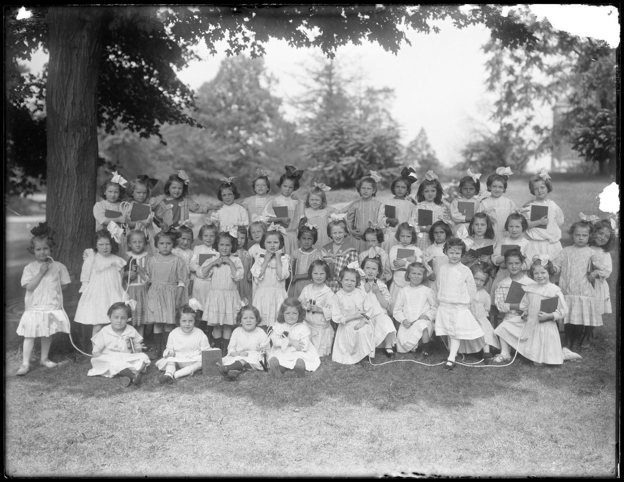 Group portrait of unidentified little girls, probably the Roman Catholic Orphan Asylum, Kingsbridge, Bronx, c.1910 by William Davis Hassler