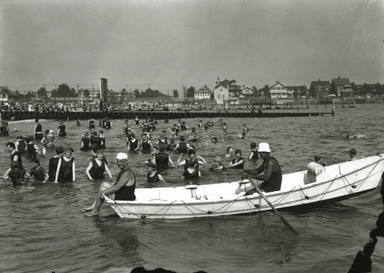 Rowboat and Swimmers in the Water, Coney Island, c.1910-21 by William Davis Hassler