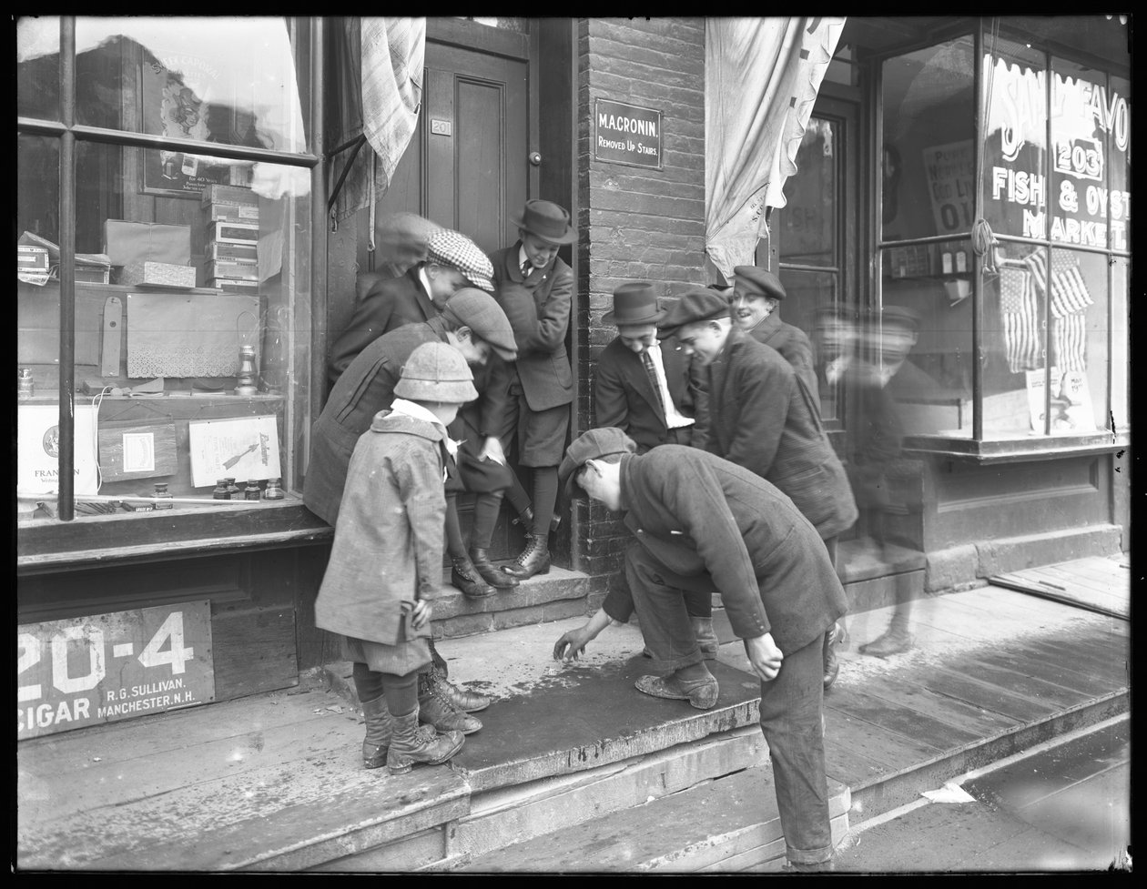 Unidentified boys shooting craps on a stoop, New York City, May 30, 1915 by William Davis Hassler
