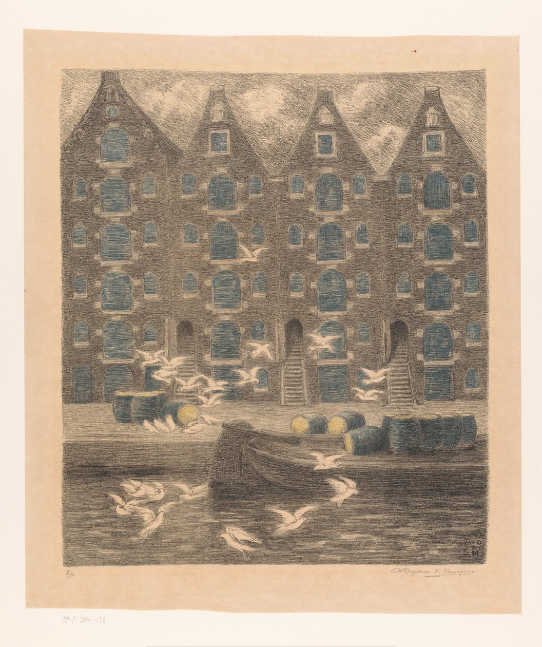 Warehouses on the Brouwersgracht in Amsterdam by William Degouve de Nuncques (signed by artist)