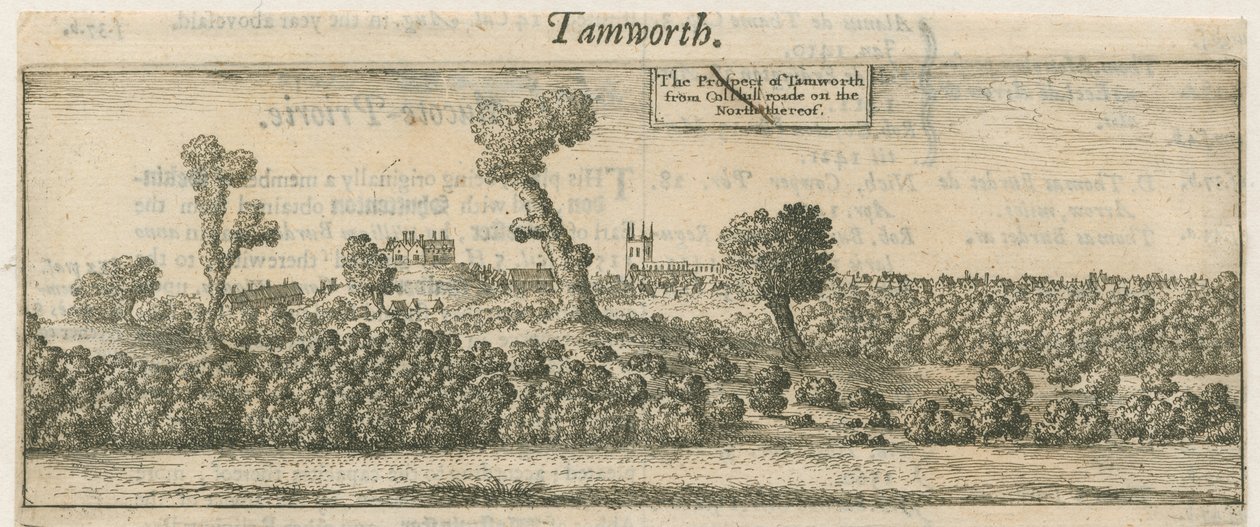 Tamworth - Panorama: copper-plate engraving by William Dugdale