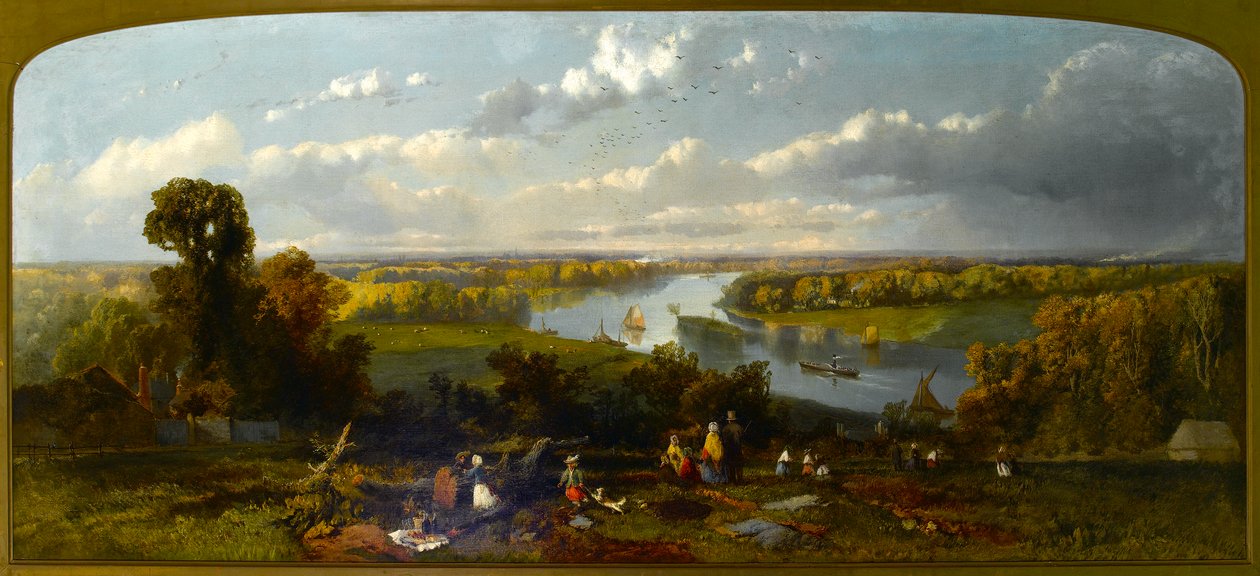 Picnic on Richmond Hill overlooking the River Thames, Surrey by William E. Jones