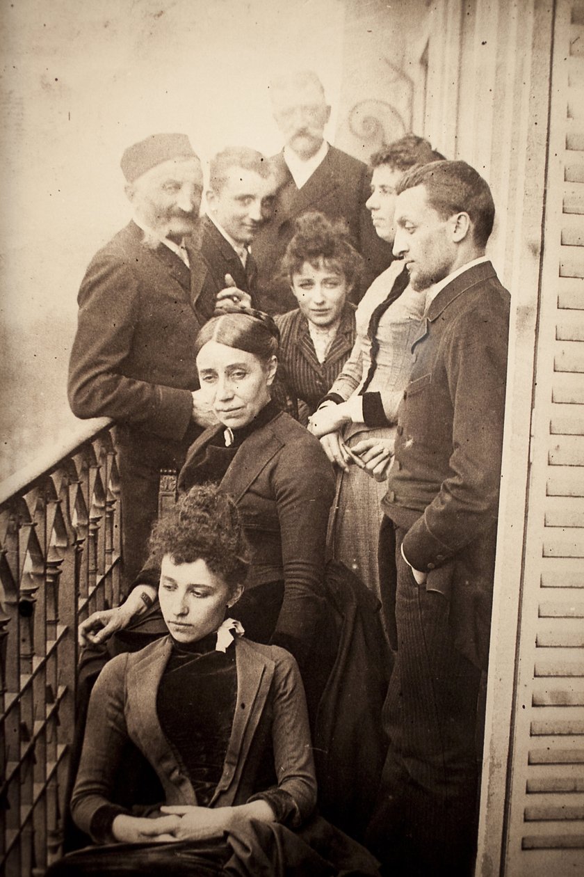 The Claudel Family, Jessie Lipscomb, Ferdinand de Massary and His Father on the Balcony of the Apartment of 31 Boulevard de Port Royal. (In the Foreground: Louise (b. 1866), Behind Her, Madame Claudel (b. Louise Athanaise Brains in 1840) and Camille (1864- by William Elborne