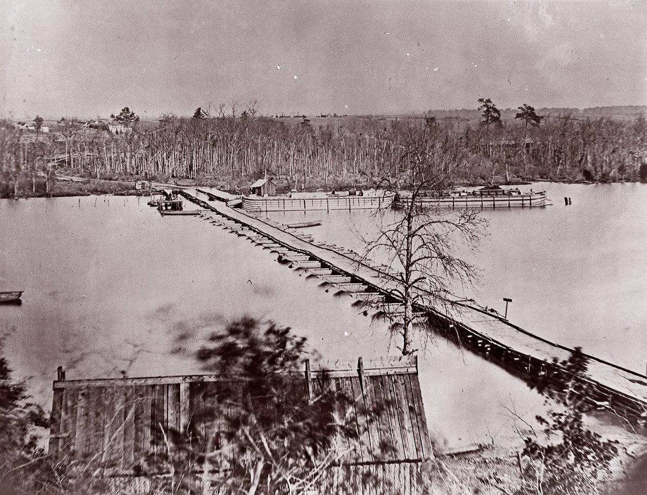 Pontoon Bridge, Broadway Landing, Appomattox River, 1861-65 by William Frank Browne