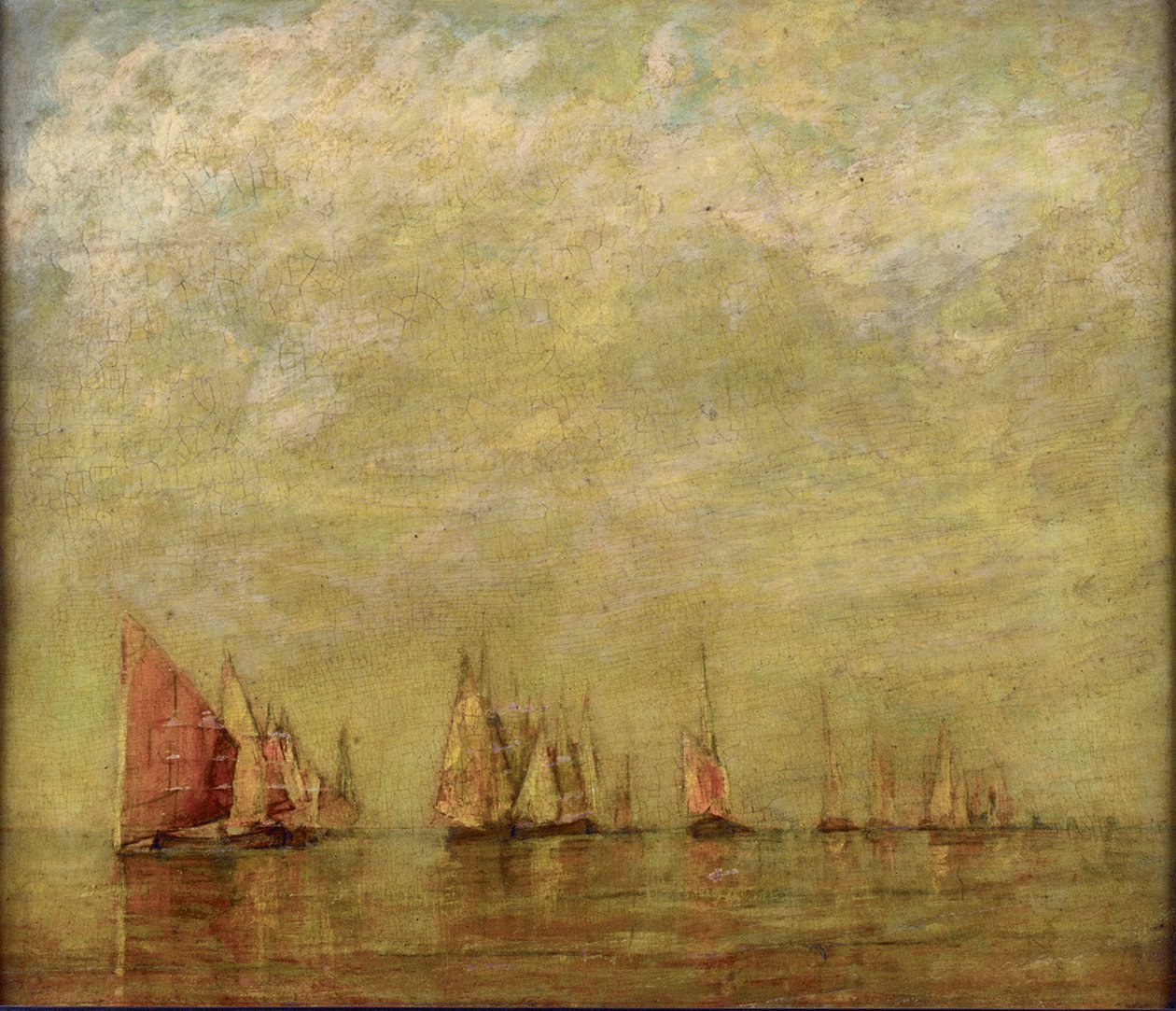 Venetian boats reflecting in the calm sea by William Gedney Bunce
