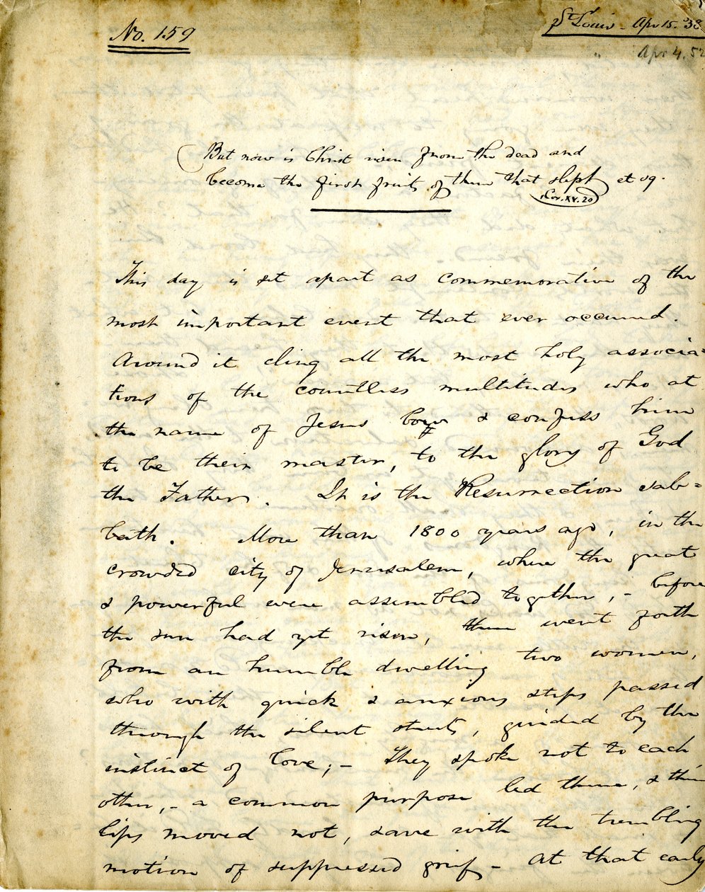 Manuscript of Sermon No. 159 by William Greenleaf Eliot, April 15, 1838 by William Greenleaf Eliot