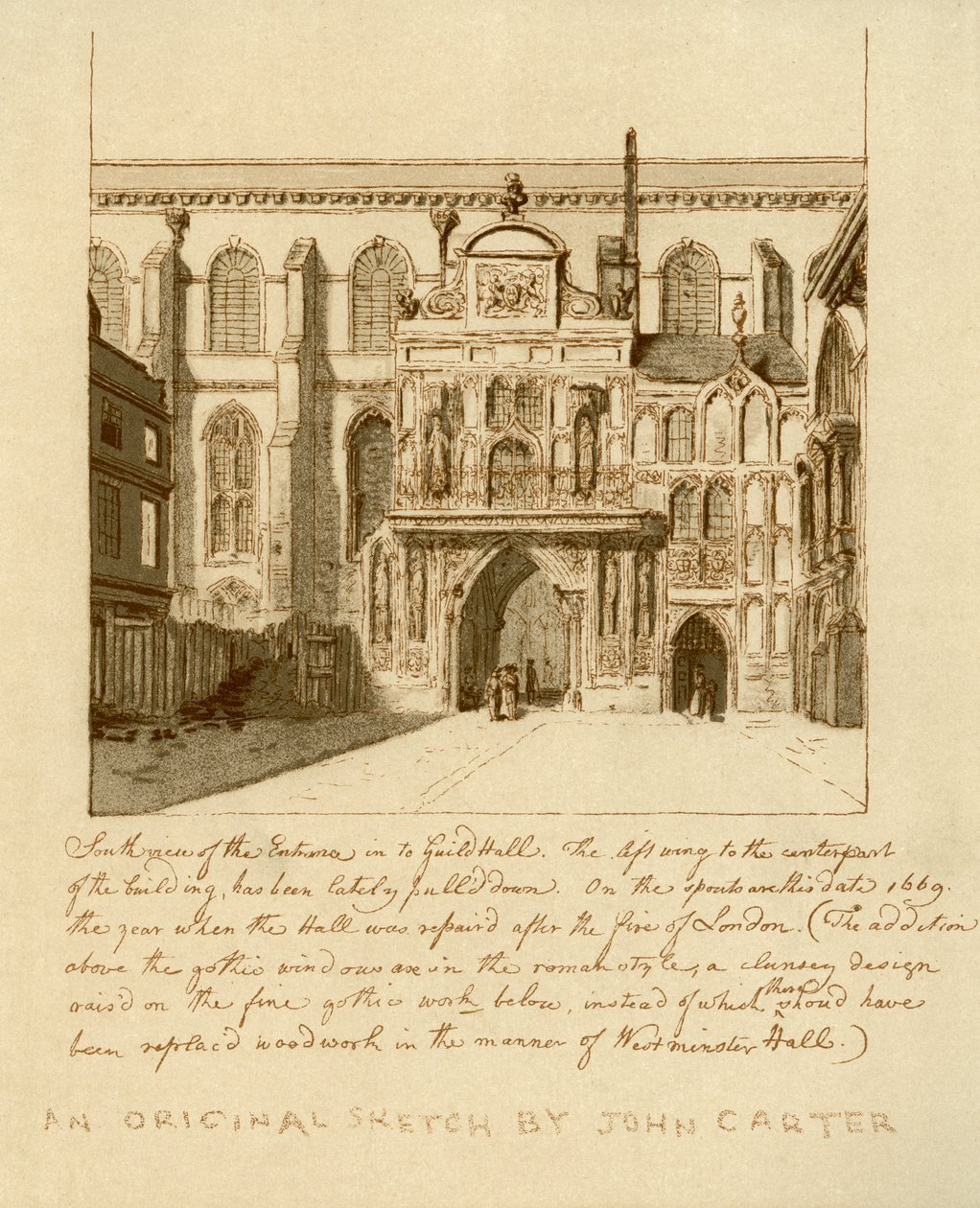 South View of the Entrance to Guildhall, City of London, 18th Century by William Griggs