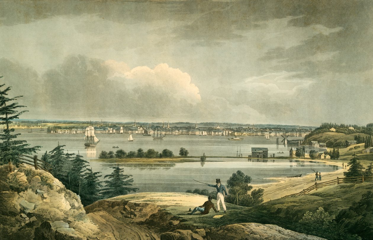New York from Heights Near Brooklyn, 1828 by William Guy after Wall