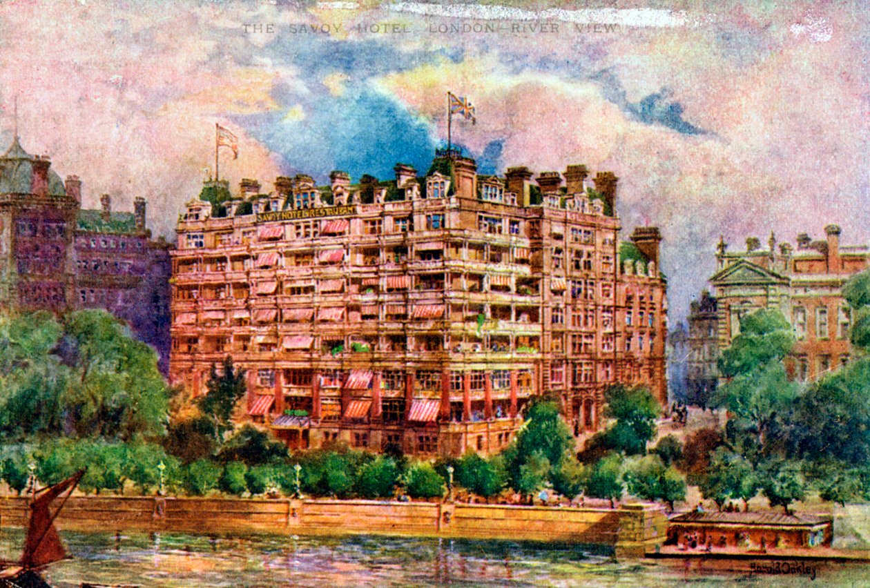 The Savoy Hotel as Seen from the River Thames, London, 1905 by William Harold Oakley