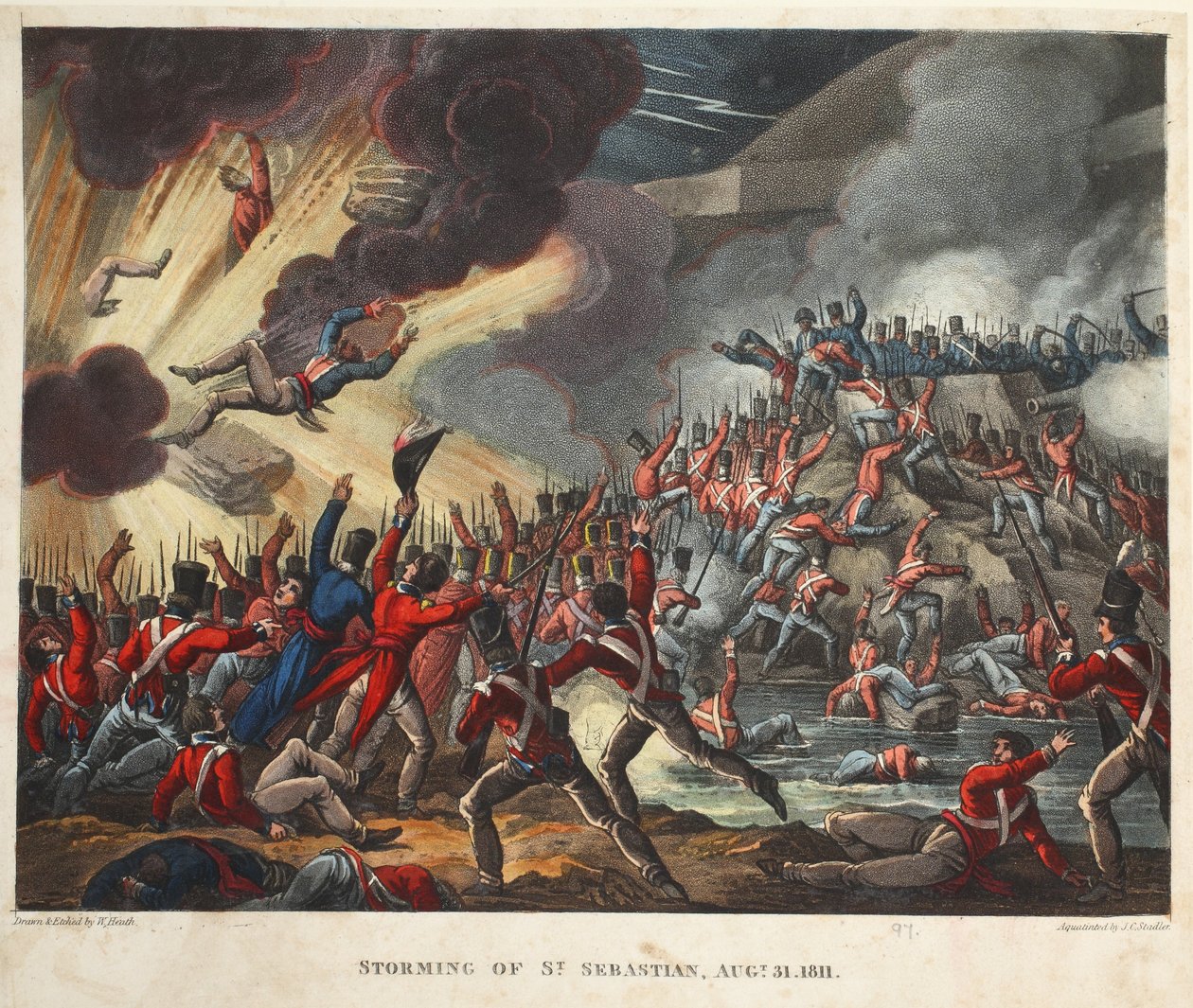 Storming of St Sebastian Aug 31, 1811, aquatint by J.C. Stadler, pub. by Tegg, Apr 1818 by William Heath