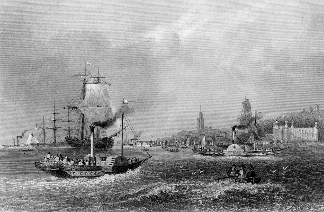 Gravesend, engraved by Henry Adlard, c.1830 by William Henry (after) Bartlett