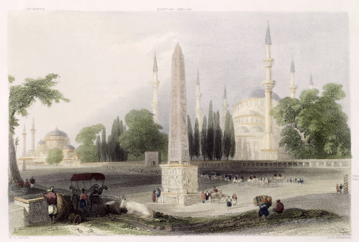 An Egyptian obelisk in the Atmeidan, or Hippodrome, Istanbul, engraved by G.K. Richardson, c.1850 by William Henry Bartlett