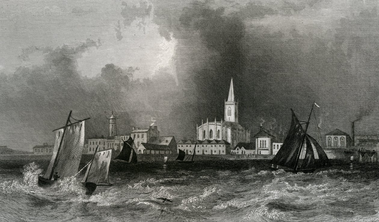 Harwich, from the sea, Essex, engraved by John Rogers, 1832 by William Henry Bartlett
