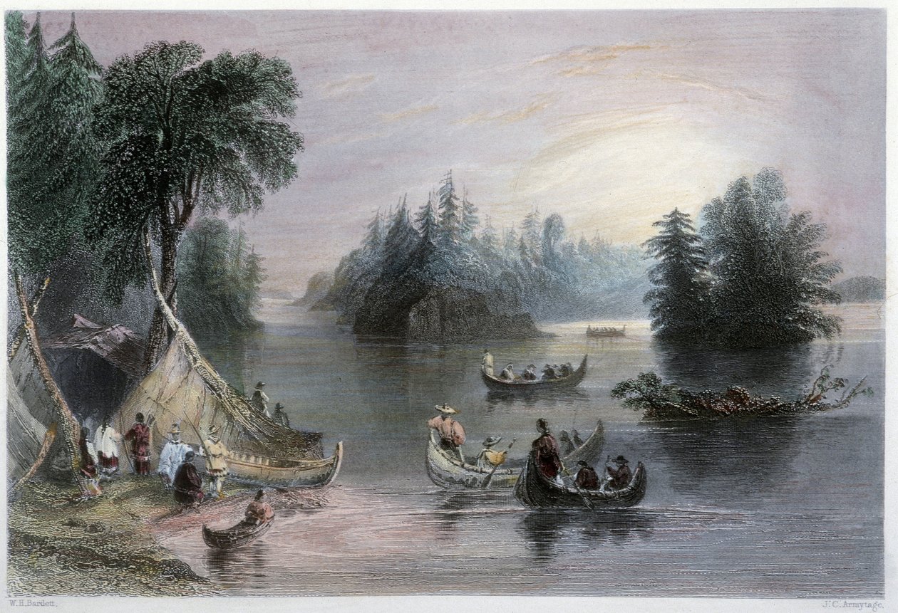 Indian Tipis and Canoes, Banks of the St Laurent - in Canadian scenery illustrated by W.H. Bartlett, London by William Henry Bartlett