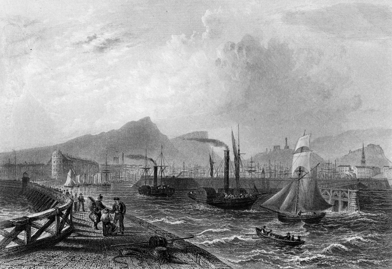Leith Pier and Harbour, engraved by Robert Wallis, c.1820 by William Henry Bartlett