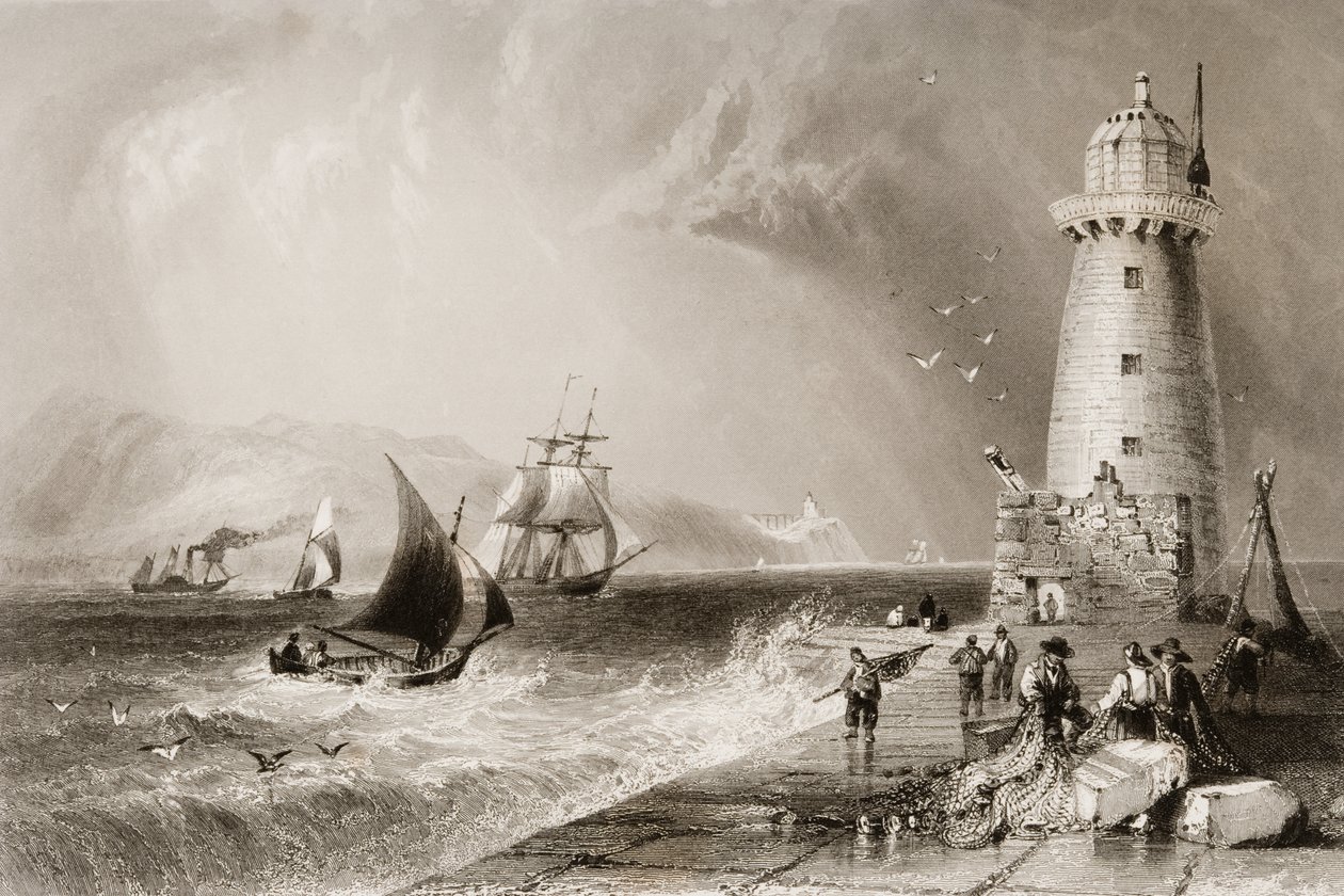 South Wall Lighthouse with Howth Hill in the Distance, Dublin, from 
