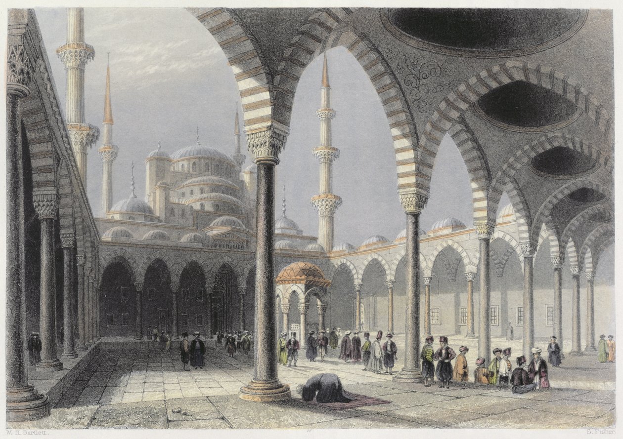The Court of the Mosque of Sultan Achmet, Istanbul, engraved by S. Fisher by William Henry Bartlett