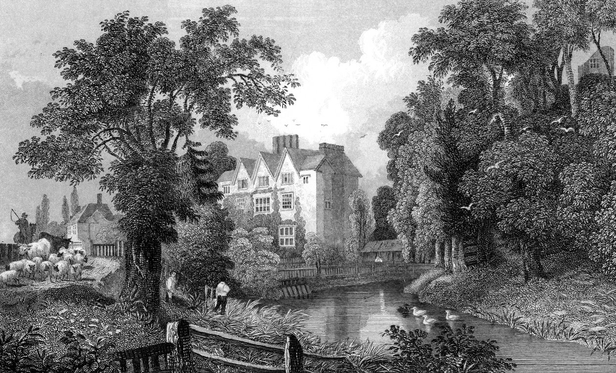 The Moat of Ongar Castle and Castle House, Essex, engraved by Henry Wallis, 1832 by William Henry Bartlett