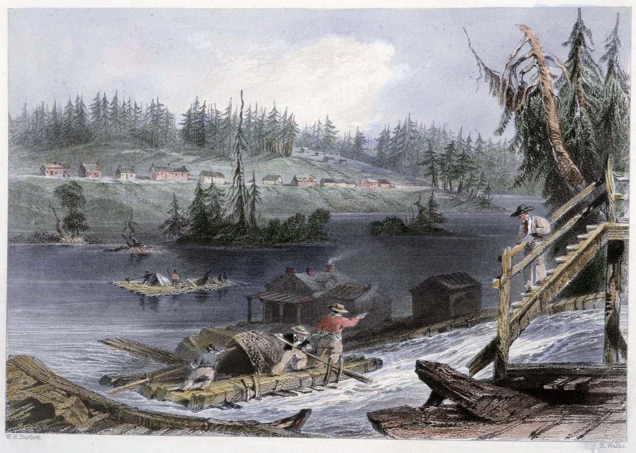 Transport of Wood at “Les Chats” - in “Canadian scenery illustrated” by Bartlett W. H. by William Henry Bartlett