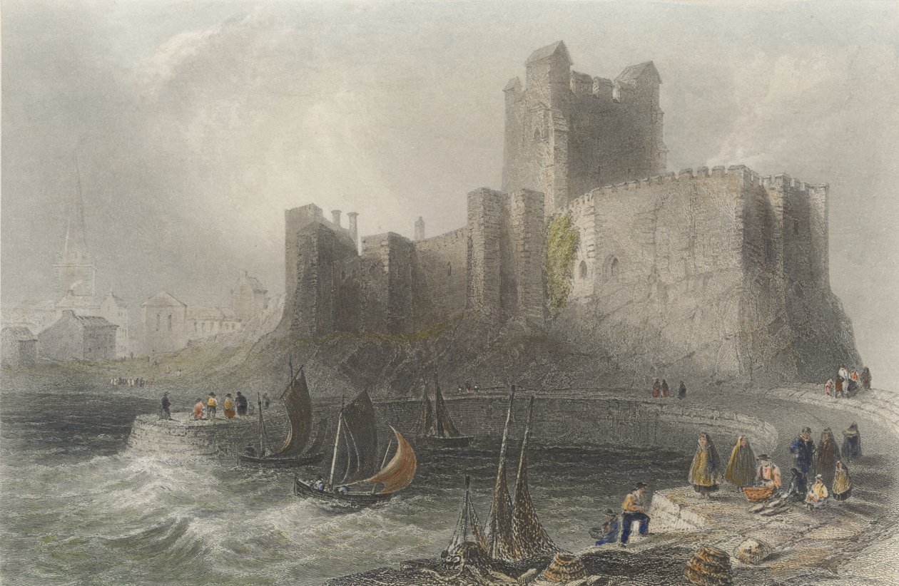 View of Carrickfergus Castle (colour engraving) by William Henry Bartlett