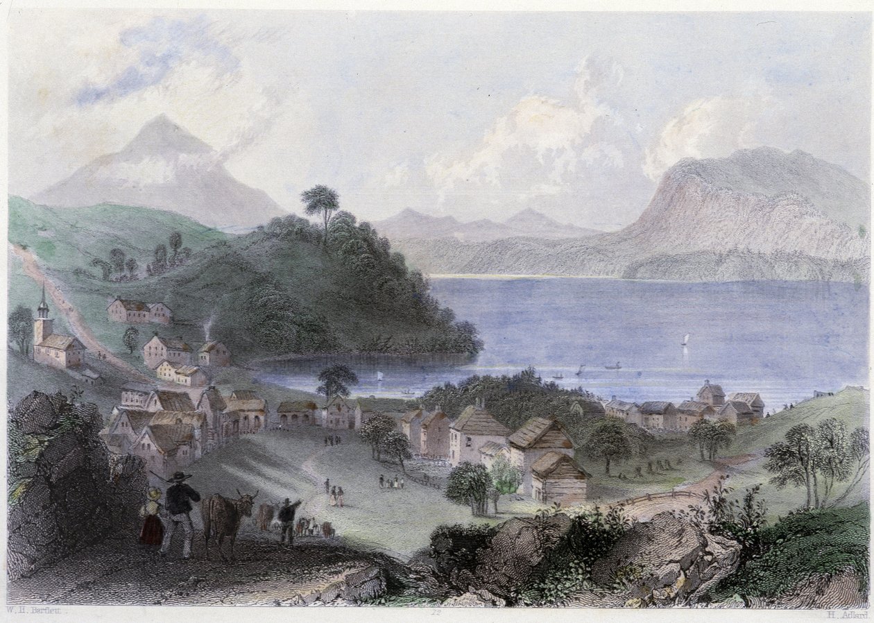 View of Georgeville and Its Lake - in Canadian Scenery Illustrated by William Henri Bartlett, Published by George Virtue by William Henry Bartlett