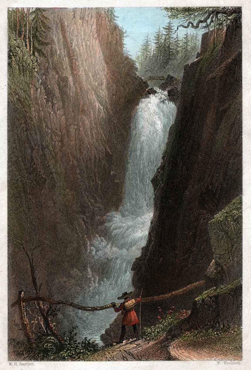 Waterfalls of the Aar, in the Aar Gotthard massif, Swiss Alps by William Henry Bartlett