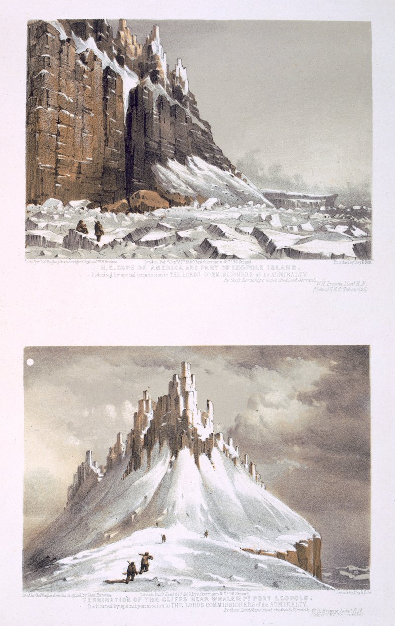 N.E. Cape of America and part of Leopold Island (top) and Termination of the Cliffs near Whaler Point, Port Leopold (bottom) from 