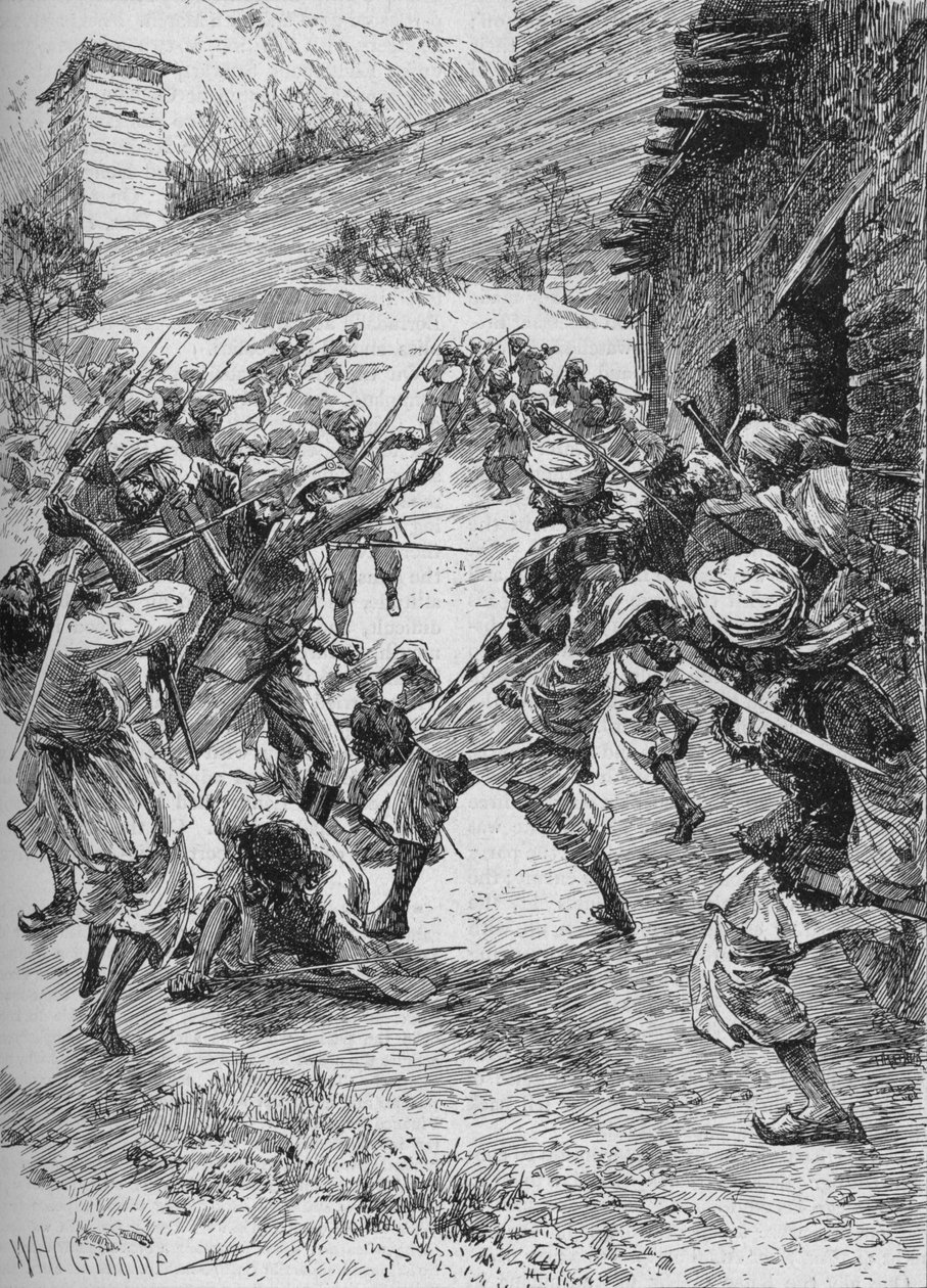 Lieutenant Harley, at the Head of Forty Sikhs and Sixty Kashmiris, Rushed the House Over the Mouth by William Henry Charles Groome