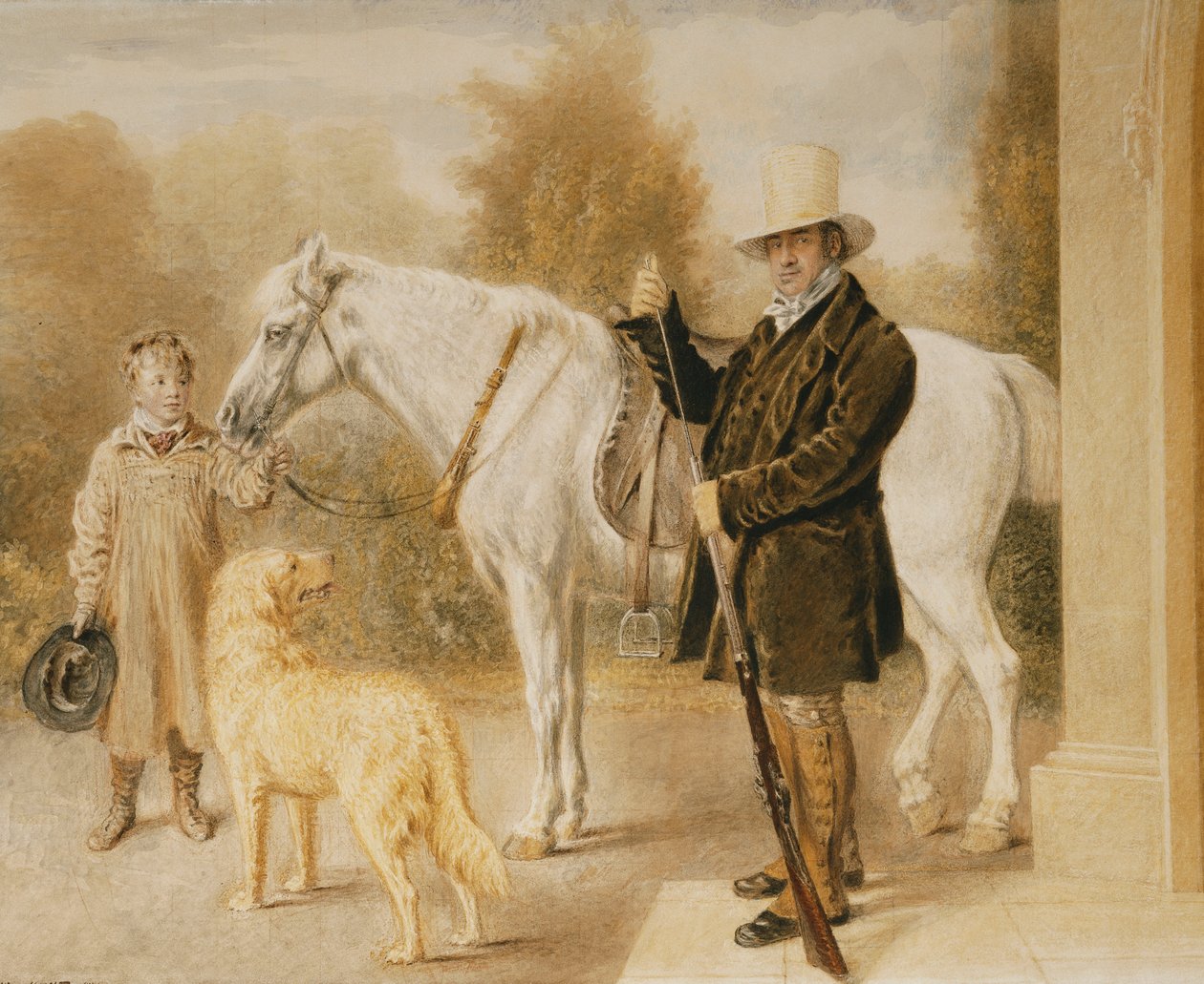A Sportsman with a Boy, a Pony and a Dog by William Henry Hunt