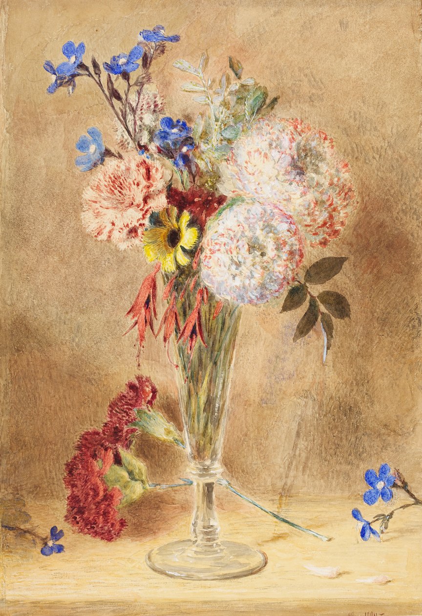 Flowers in a glass vase by William Henry Hunt