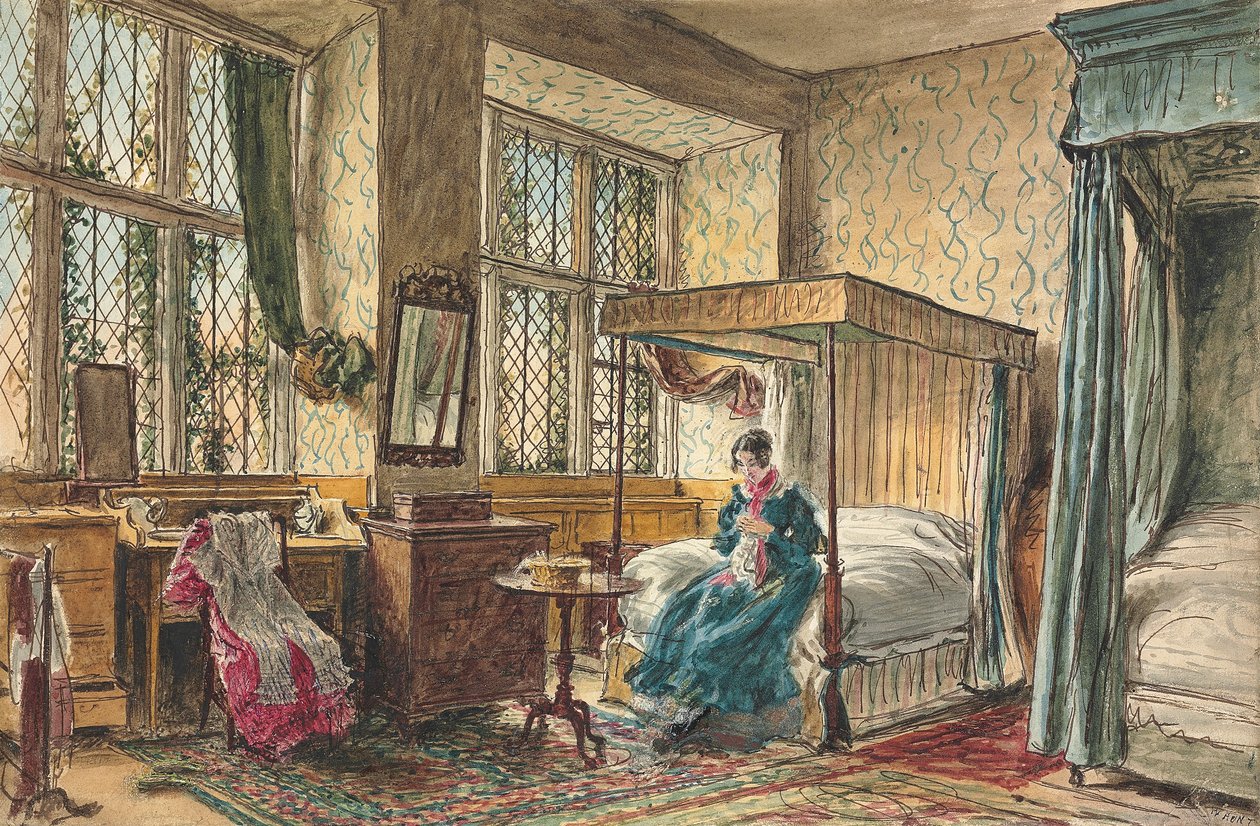 Miss Moore Sewing in Her Bedroom, Hardwick Hall, Derbyshire by William Henry Hunt