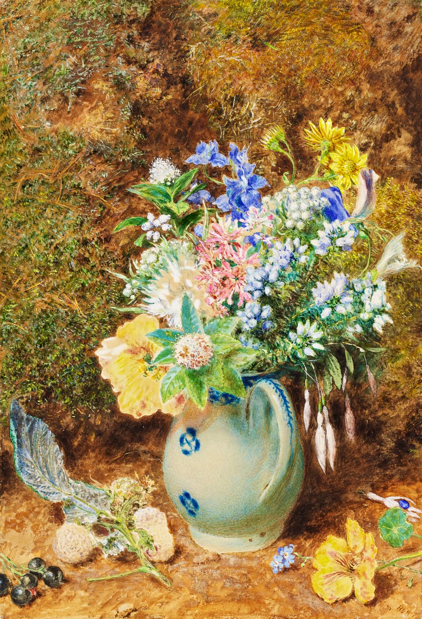 Pale Blue China Jug with Heaths and Small Flowers by William Henry Hunt