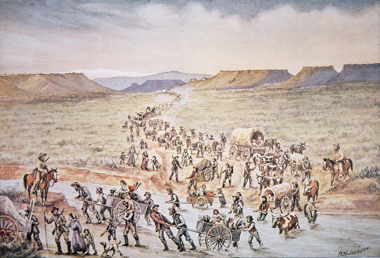Mormon handcart pioneers heading West to Utah in 1850 by William Henry Jackson