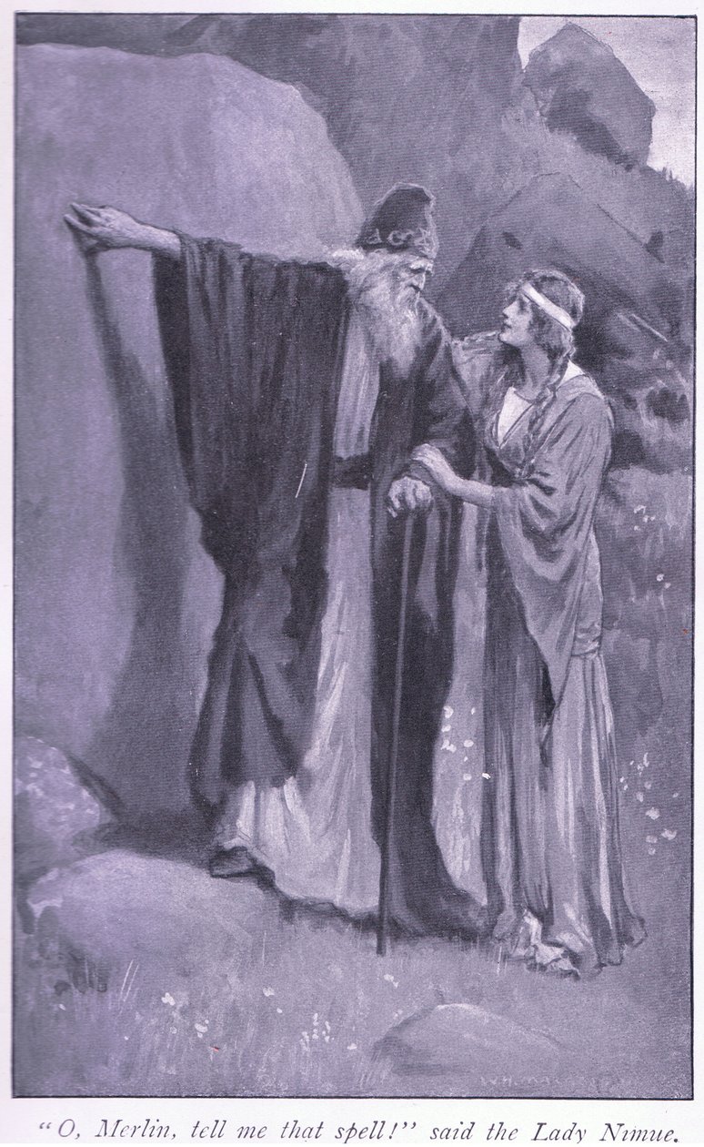 O, Merlin tell me that spell! said the lady Niume by William Henry Margetson