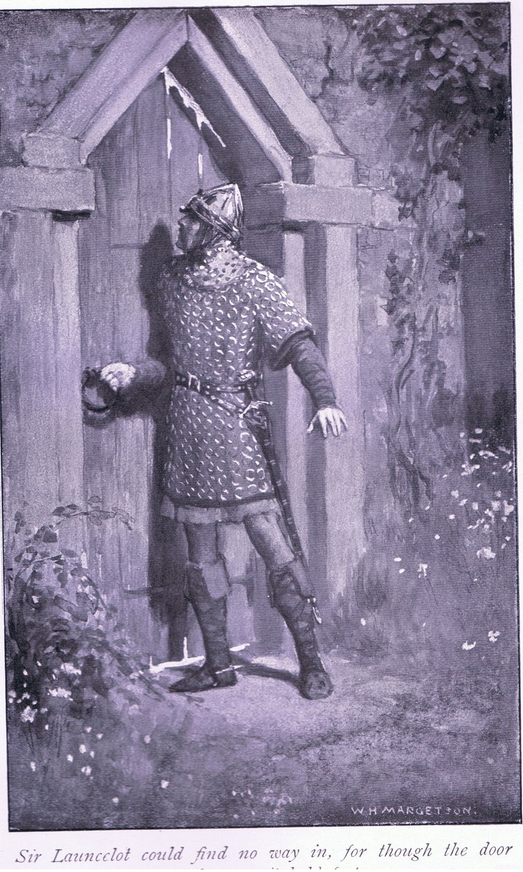 Sir Launcelot Could Find No Way In, for Though the Door Was Old and Worn It Held Fast by William Henry Margetson