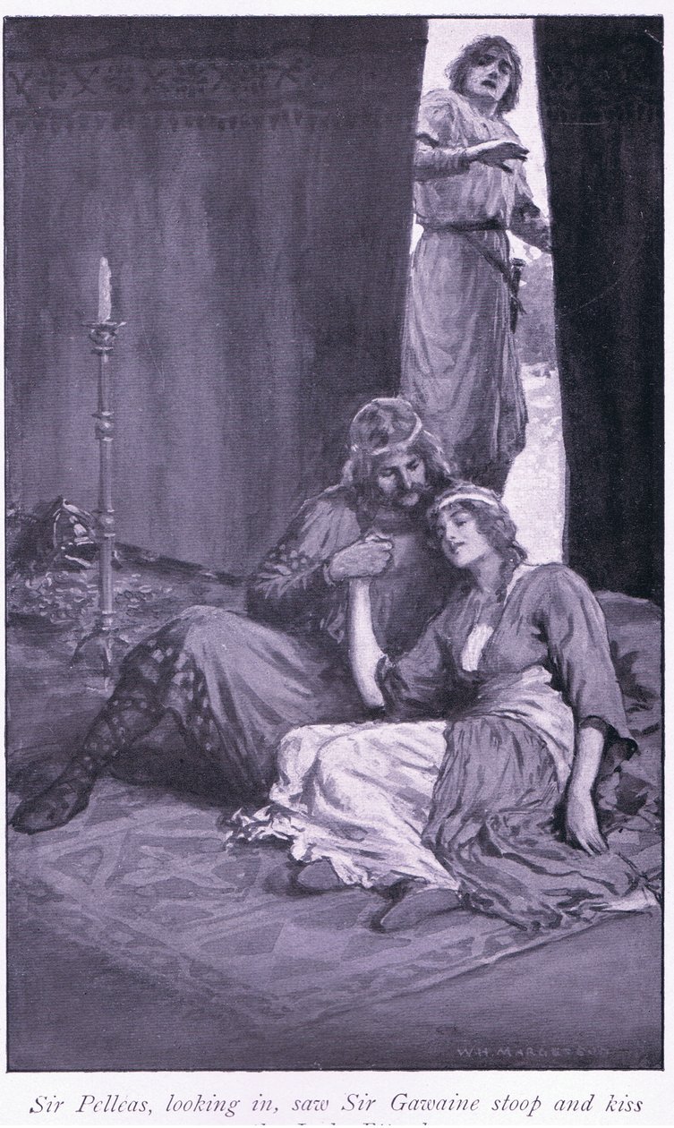 Sir Pelleas, Looking In, Saw Sir Gawaine Stoop and Kiss the Lady Ettard by William Henry Margetson