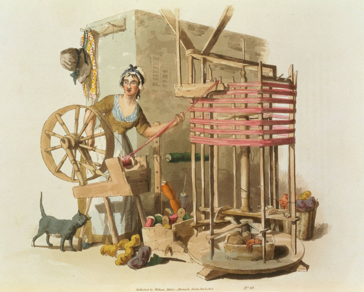 A Woman Wool Skeiner, engraved by the artist by William Henry Pyne