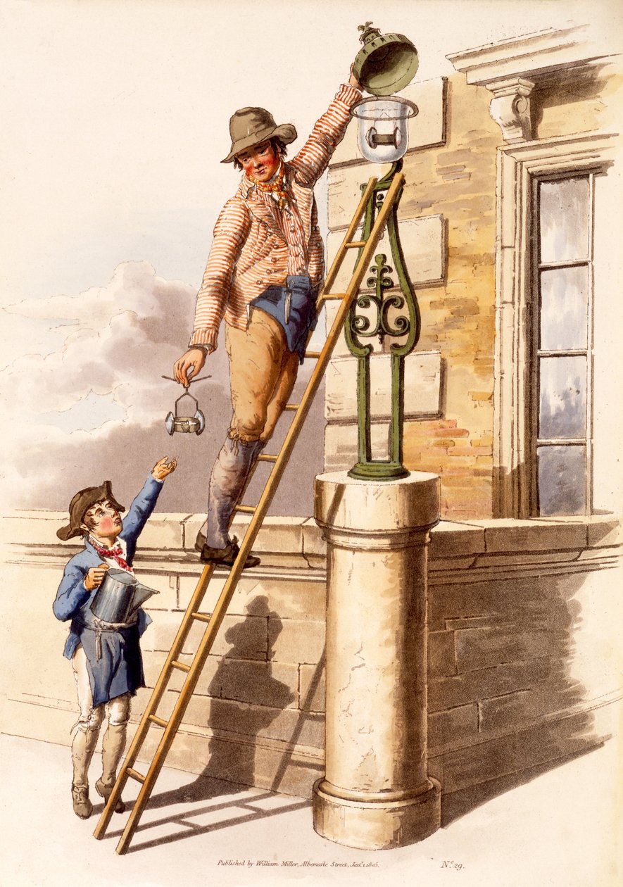 Lamp Lighter, from The Costumes of Great Britain, pub. By Henry Miller, 1805 by William Henry Pyne