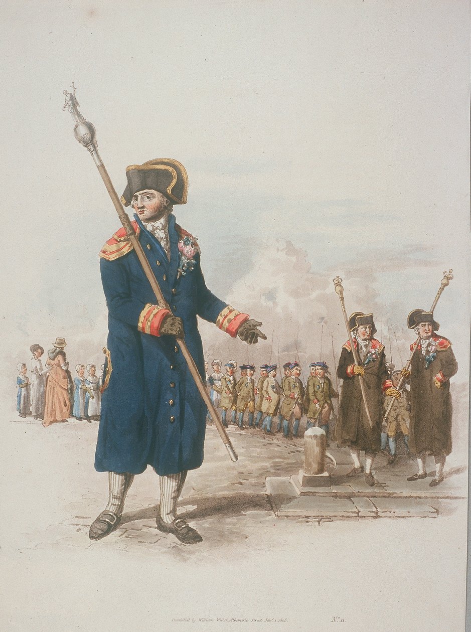 Parish Beadle in Civic Costume Holding a Staff, 1805 by William Henry Pyne