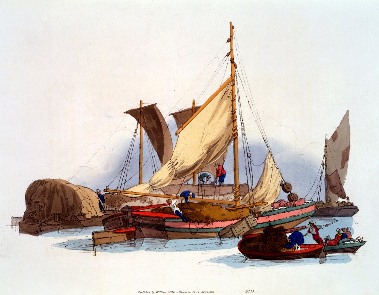 Waterman and Bargemen moving goods and passengers by William Henry Pyne