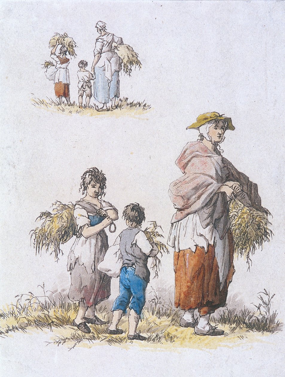 Women and Children Gleaning, Provincial Characters by William Henry Pyne