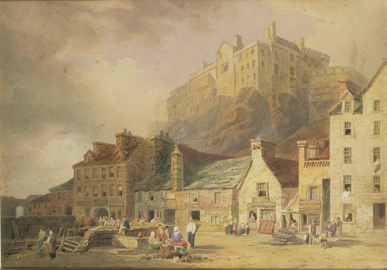 Edinburgh Castle from the Grass Market, showing the Little West Port, c.1820 by William Henry Stothard