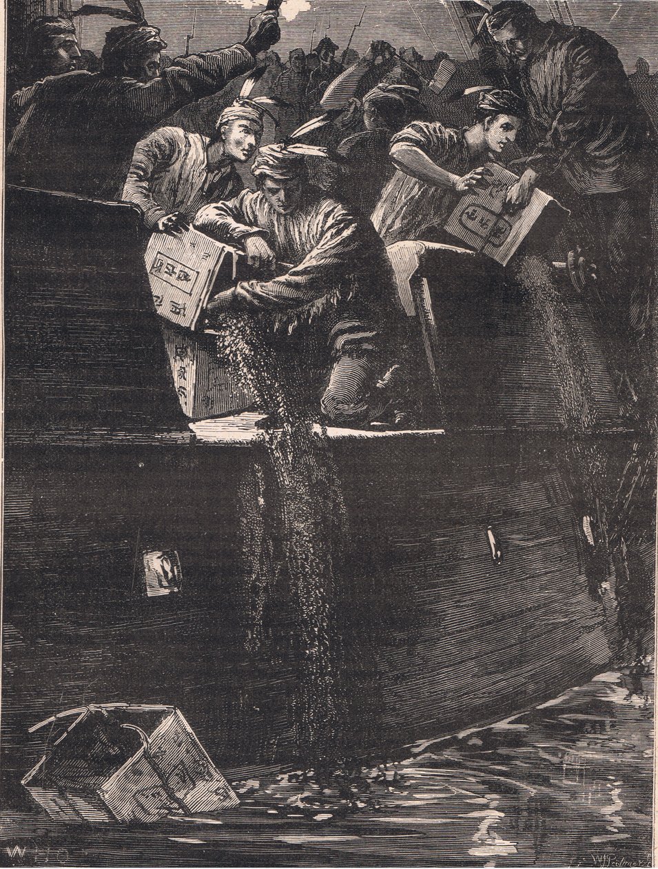 Boston Boys Disguised as Indians Throwing the Tea Chests into the Harbour AD 1773 by William Heysham Overend