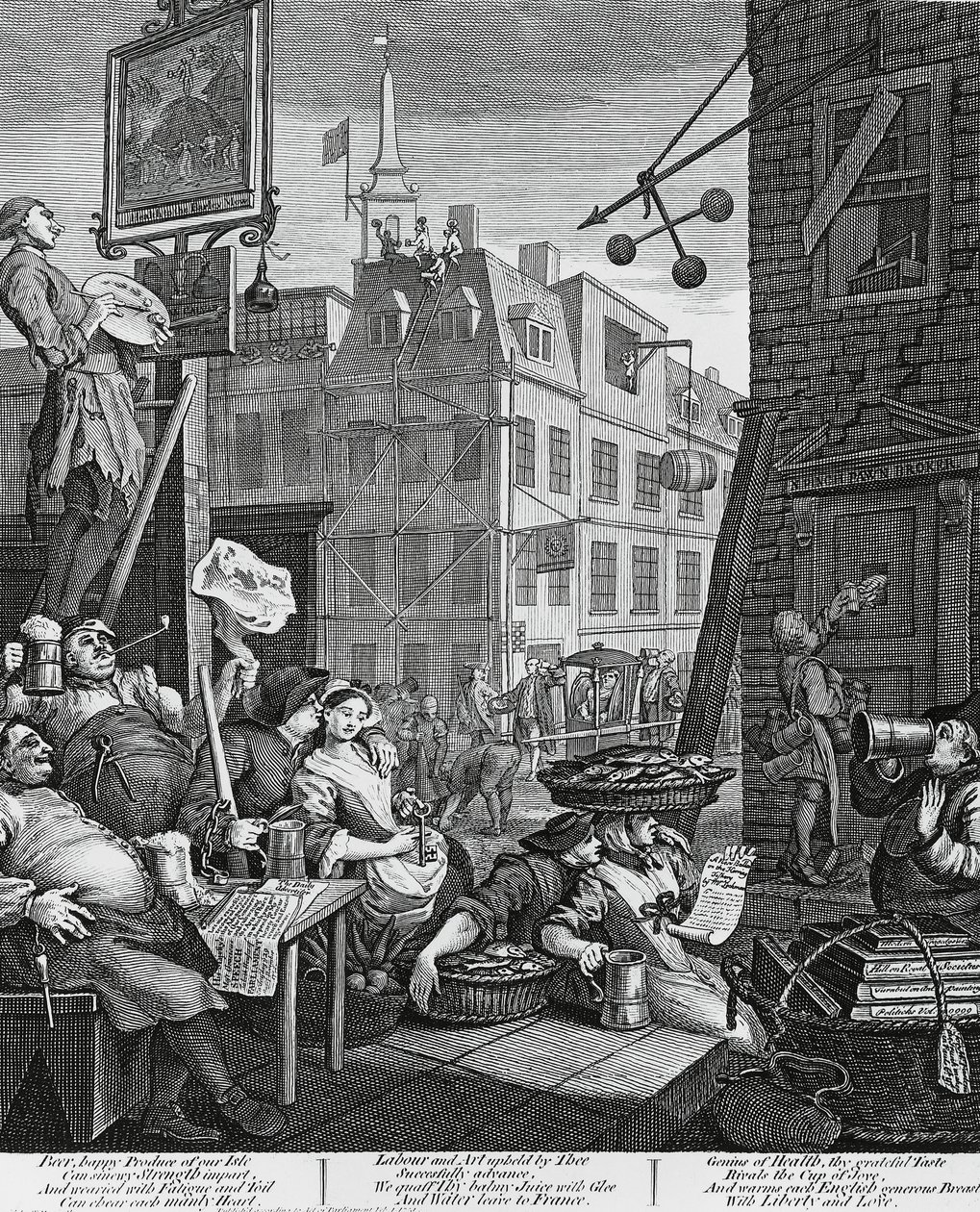 Beer Street, London, engraving by William Hogarth, United Kingdom by William Hogarth