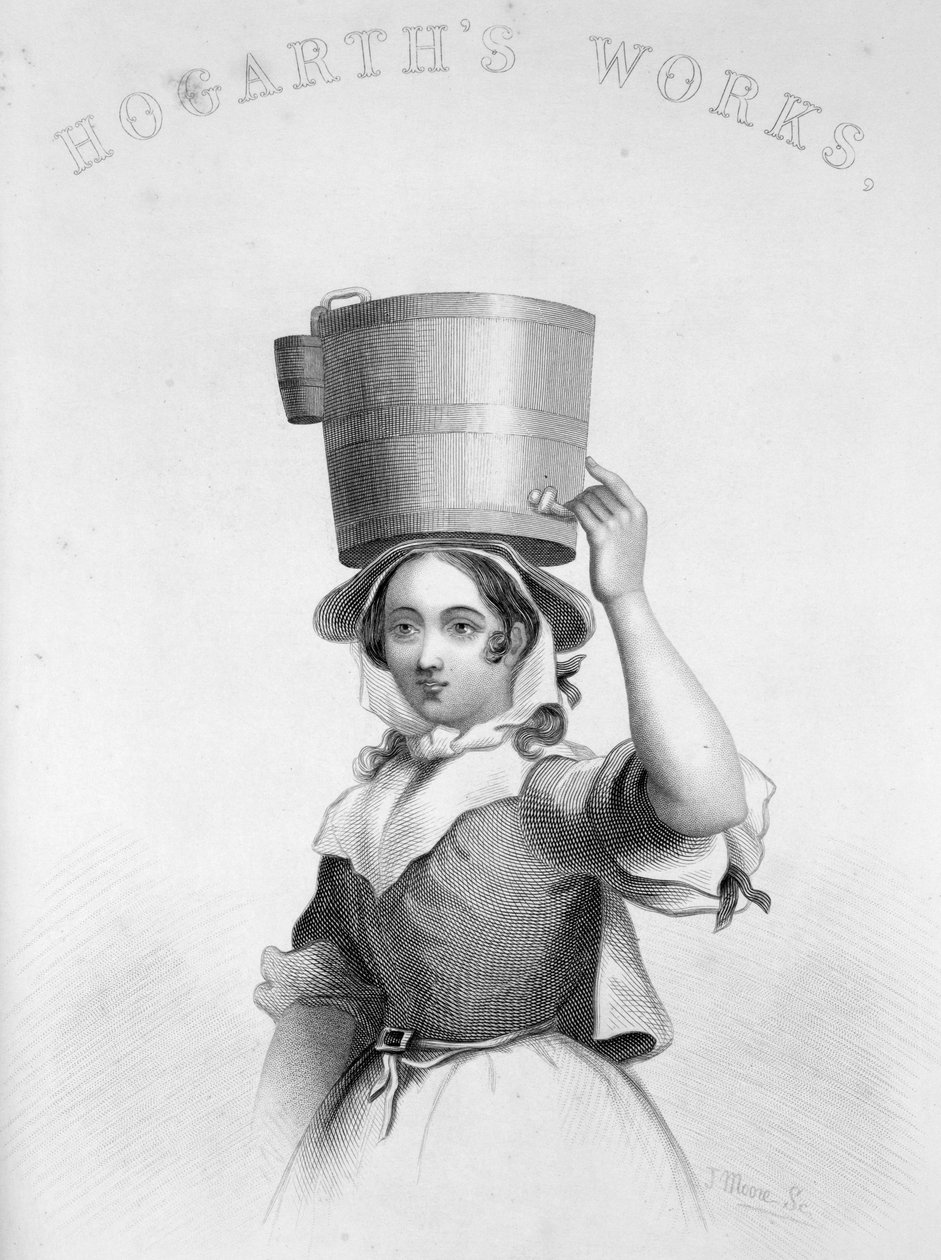 Depiction by J Moore as Engraving of the Milk Maid from Hogarth