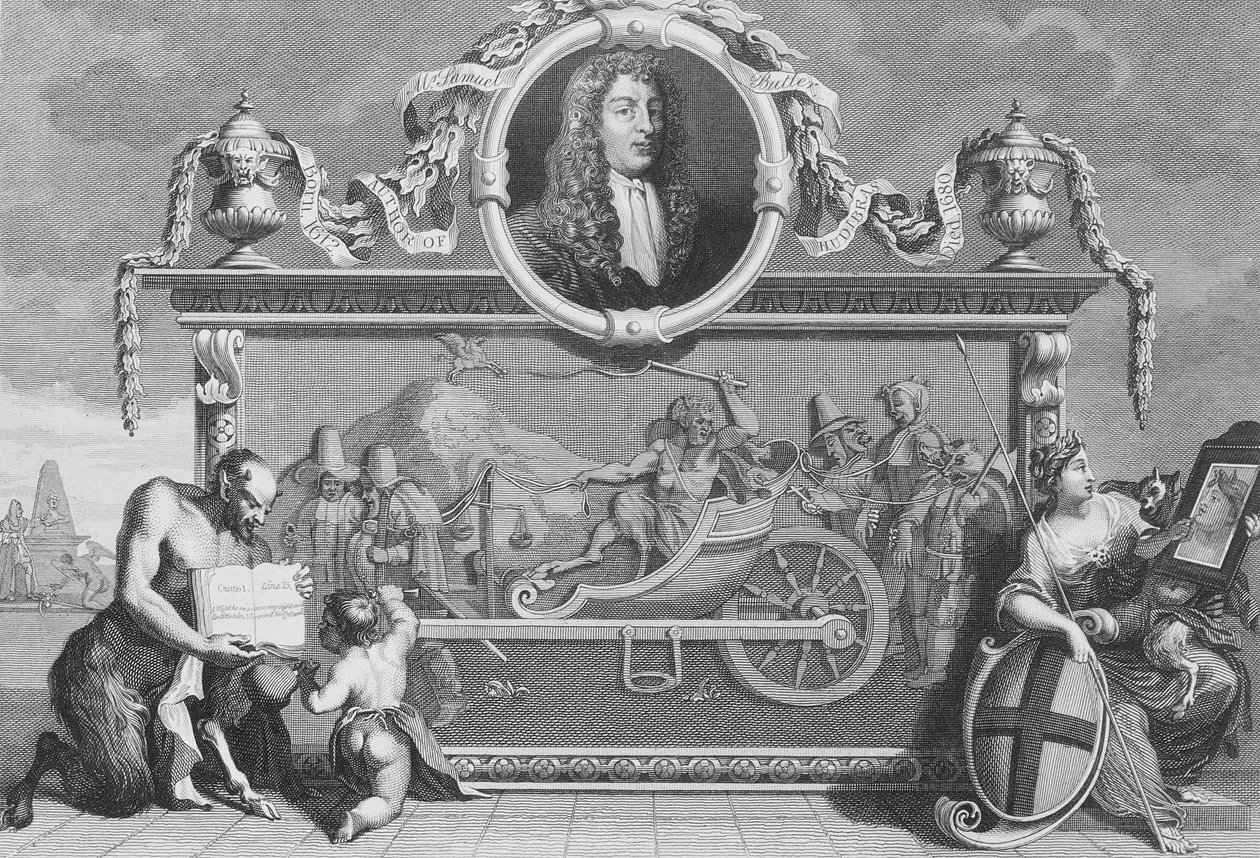 Frontispiece for 'Hudibras' including a portrait of Samuel Butler ...