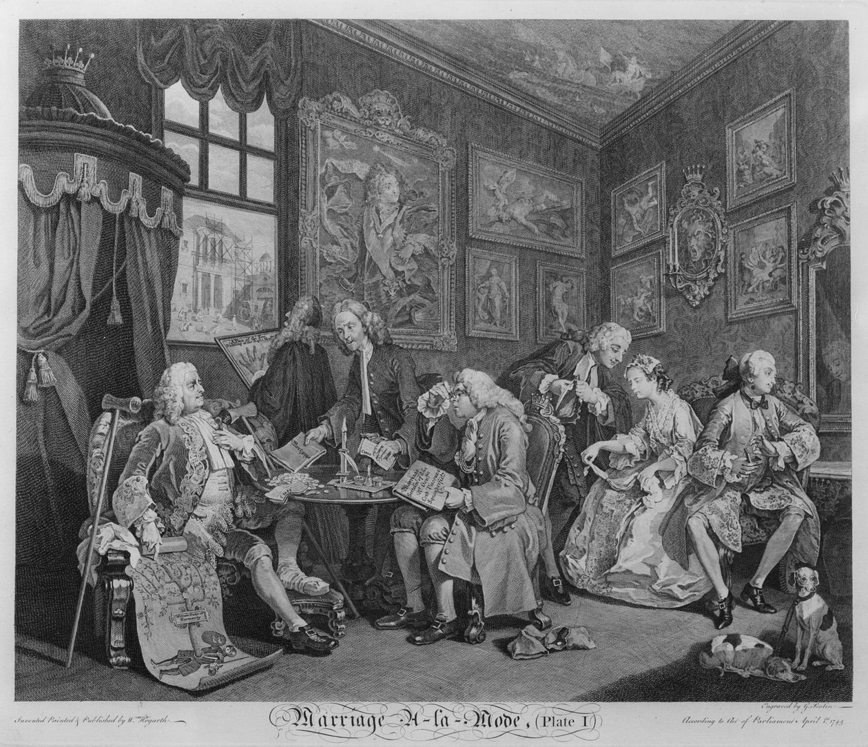 Marriage a la Mode, Plate I, The Marriage Settlement by William Hogarth