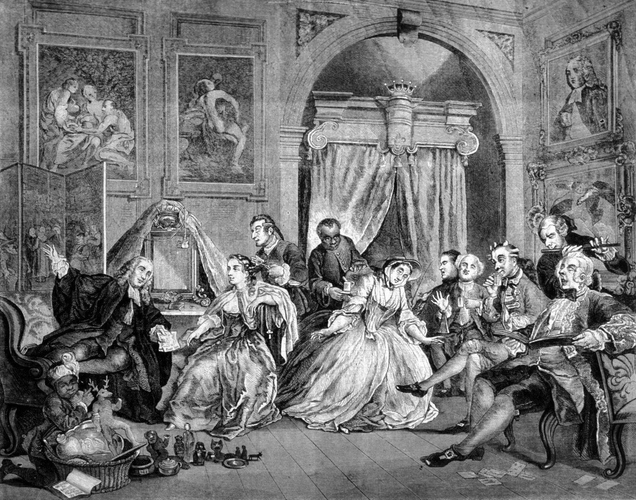 Marriage in Fashion: series of 6 satirical boards on the wedding of wealthy people. Engraving by William Hogarth. 1745 by William Hogarth