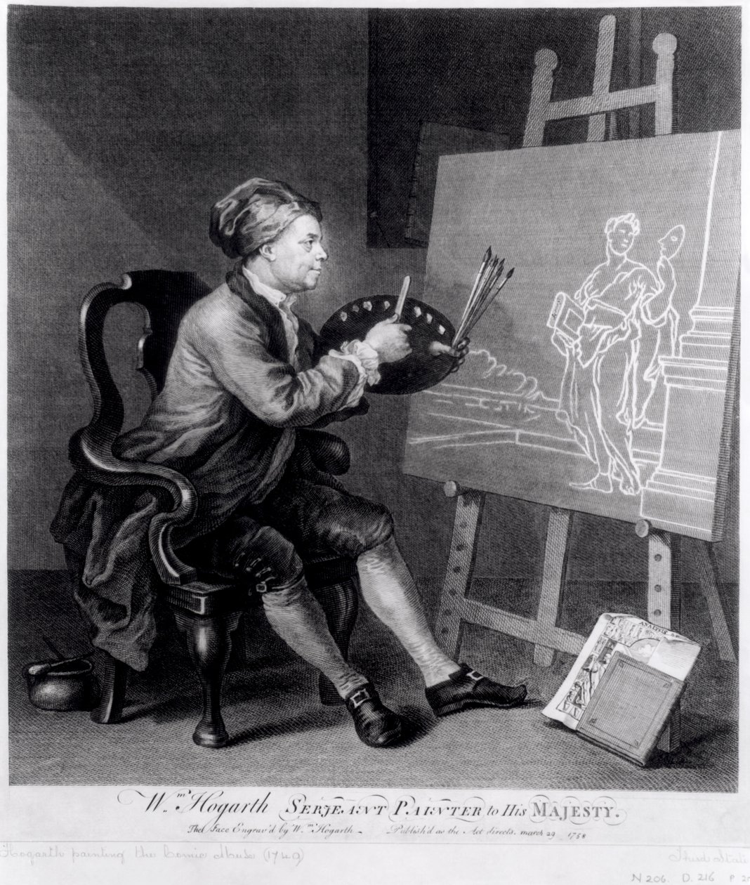 Self Portrait Painting the Comic Muse (engraved by the artist) by William Hogarth