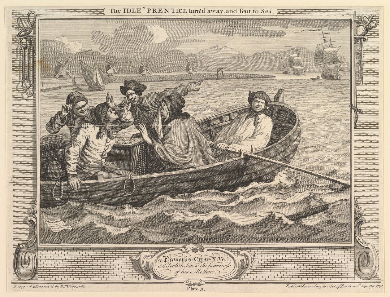 The Idle Prentice Turned Away and Sent to Sea: Industry and Idleness, plate 5 by William Hogarth